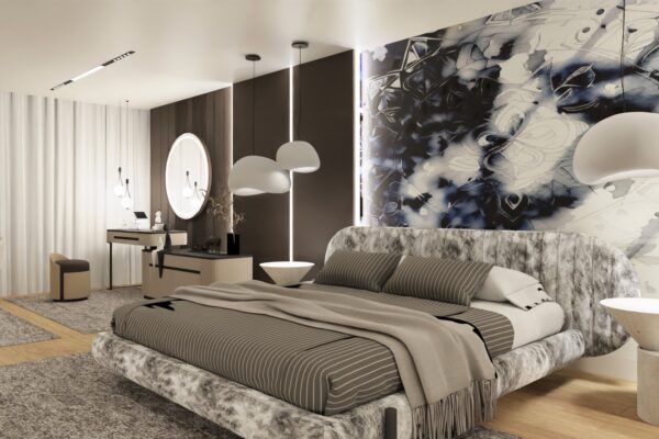 Nowoczesna sypialnia z tapetą