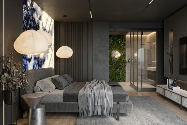 sypialnia z łazienką